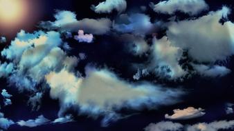 Beautiful and colorful night sky with clouds, of different shades, clipart