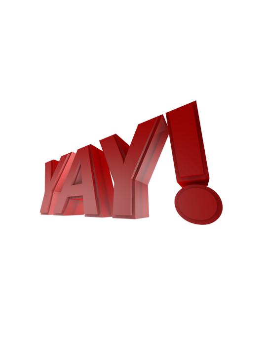 3d, red 'YAY!' sign