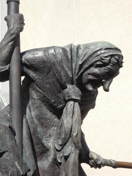 Sculpture of the Witch in sunlight, in Gengenbach, Germany
