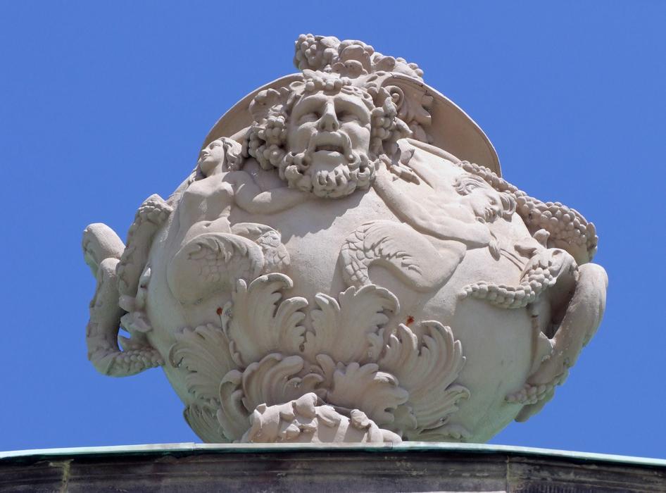 Sculpture with the face, in Park Sanssouci, Potsdam, Germany, under the blue sky