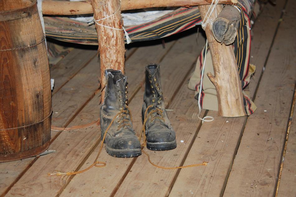Close-up of the old, boots in the cabin in Australia