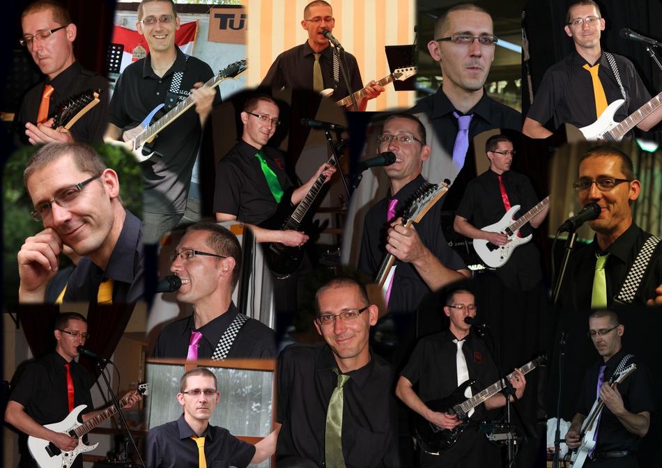 photo collage of guitarist ibanez