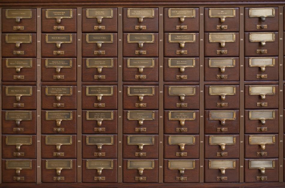 Wood Card Catalog Drawers