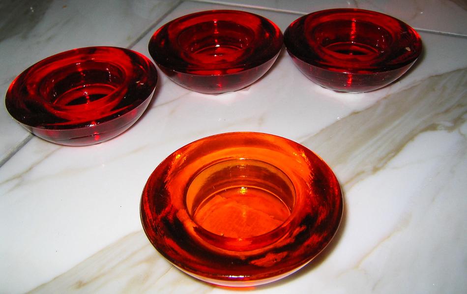 four Red Glass Tea Light Holders