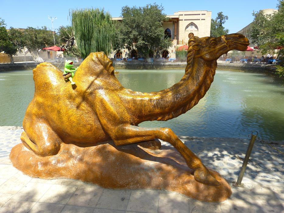Figure of the camel in sunlight, near the Labi Hauz in Bukhara, Uzbekistan