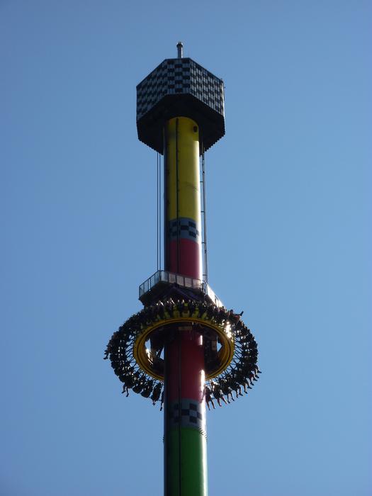 Colorful construction at the theme park, in sunlight, under the blue sky