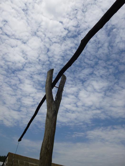 wooden lever on the background of the cloudy sky
