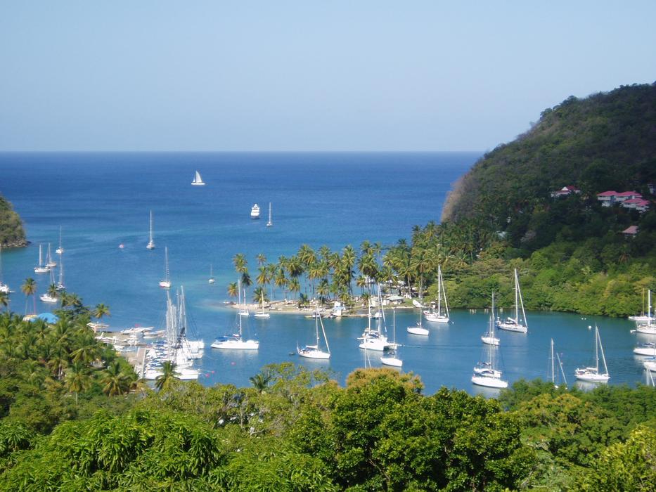 sailboats in the bay of the caribbean