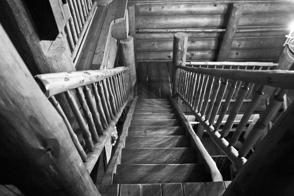 Stairs Perspective Wood in black and white background