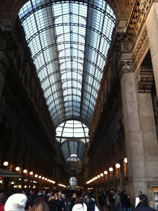 Beautiful and colorful gallery with lights, in Milan, Italy