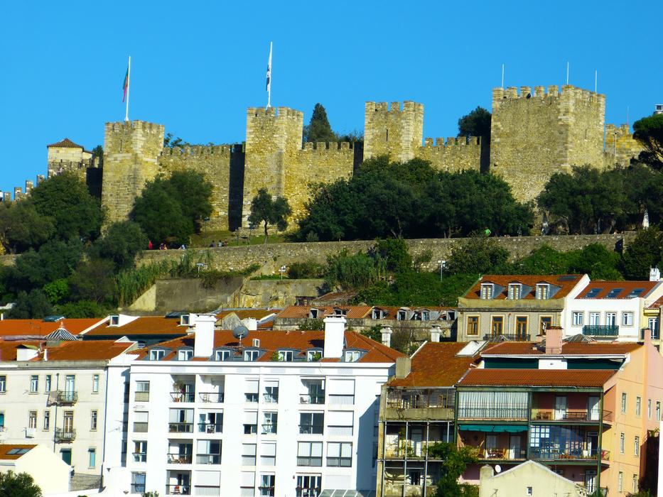 modern buildings on the background of the fortress in Lisbon