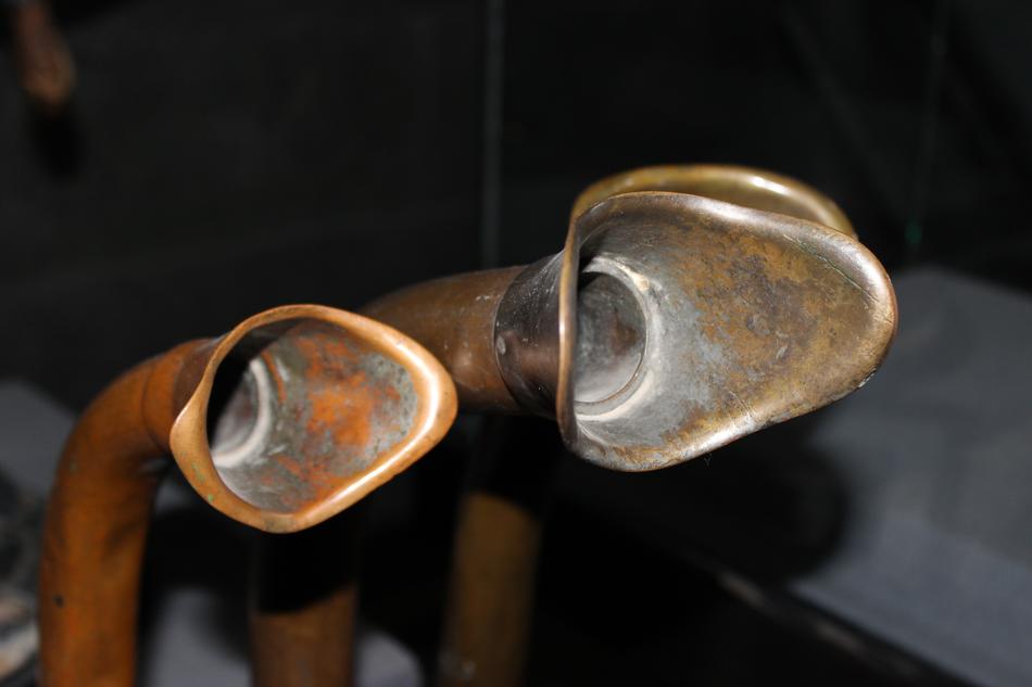 Close-up of the colorful metal shapes in the war museum