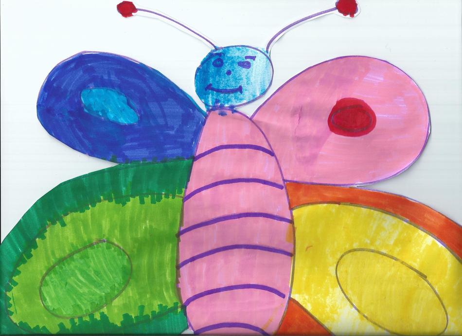 colorful cartoon Butterfly with face, Drawing