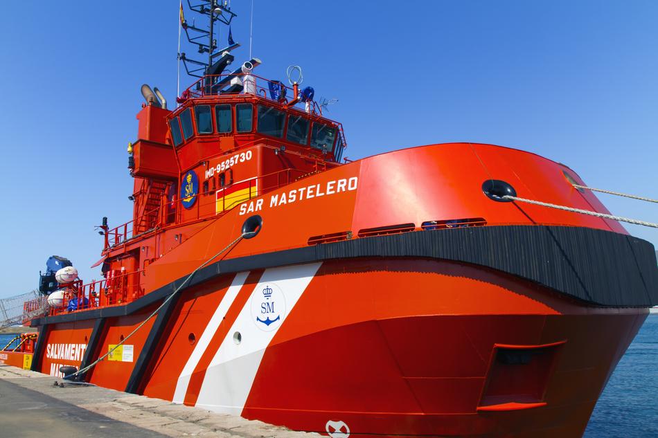 Colorful rescue vessel in the port of Almeria, Spain