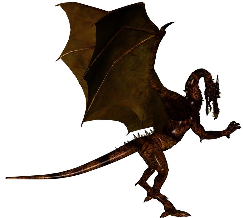 Model of the brown dragon, at white background, clipart