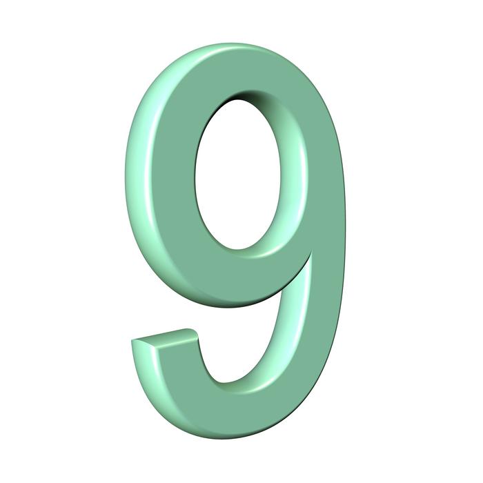 turquoise numeral 9 on white background