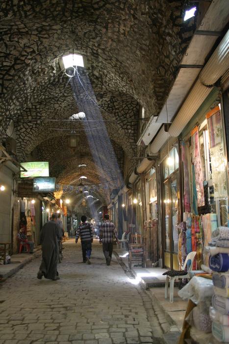 Landscape of the colorful Bazaar with people and lights