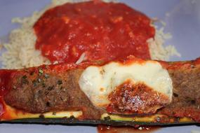 Stuffed Zucchini Rice Tomato Sauce