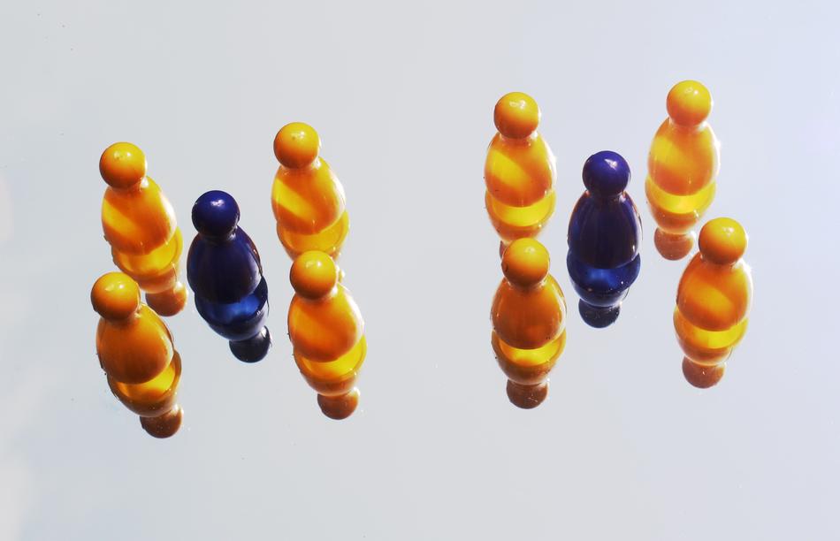 yellow and blue stone figurines