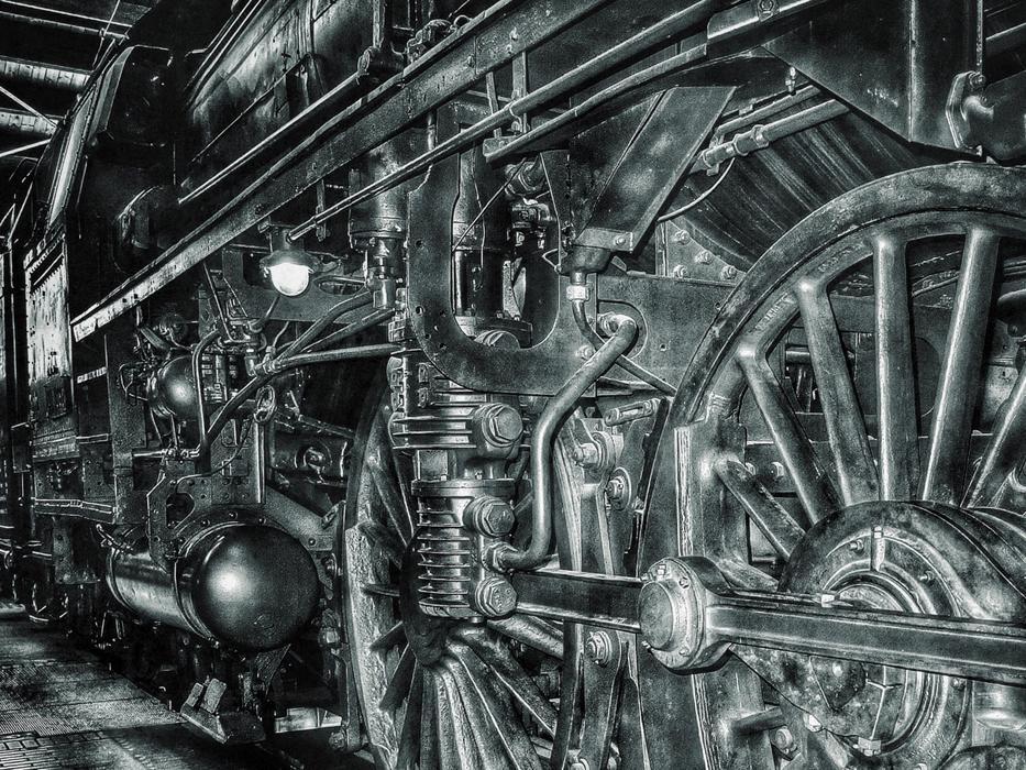 Black And White photo of antique Steam Railway