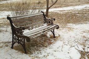 Snowy Bench in Park