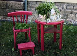 Table Chair Red garden