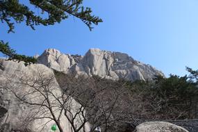 peaks of ulsan rock at blue sky, South Korea, Seoraksan national park