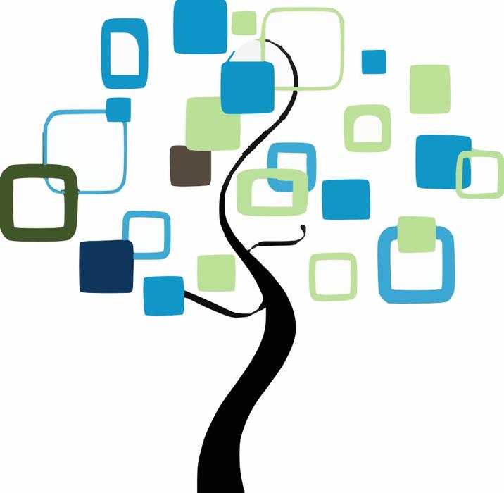 tree with blue and green icons