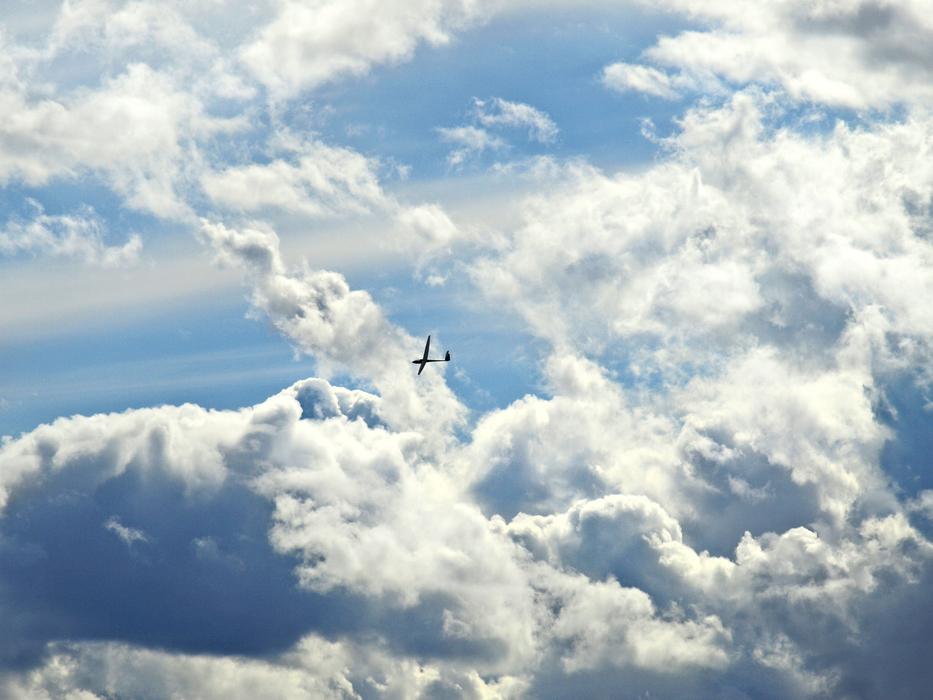 Selgelflieger Glider Aircraft on cloudy sky