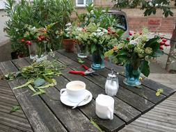 cup on table in garden