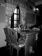 wooden chairs and table in the cafe