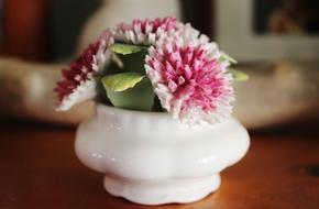 pink Flowers in White porcelain vase