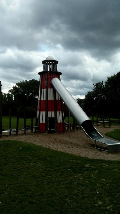 beacon-shaped slide in the children's playground