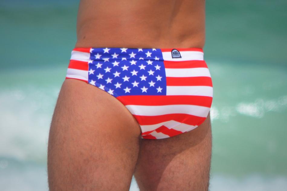 firm man's ass in patriotic underwear