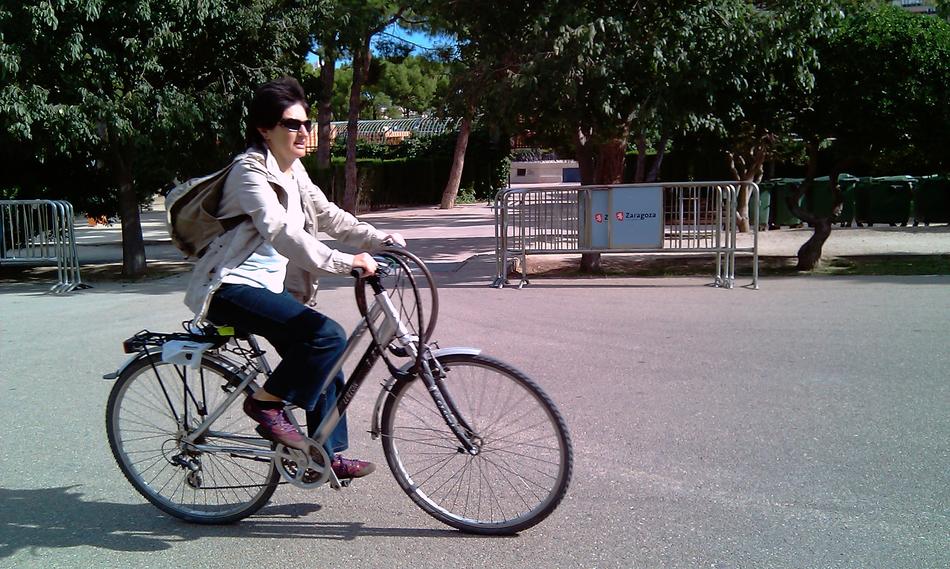 cyclist riding through the city