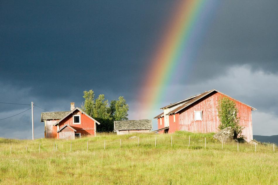 bright Rainbow over old Farm