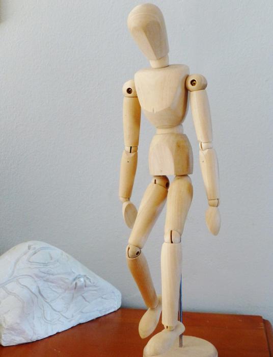 wooden Doll, human Figure on stand
