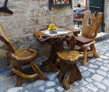 wooden outdoor chairs and table