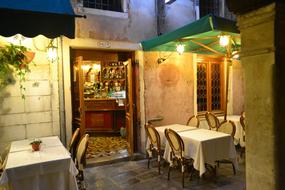 restaurant tables on the street