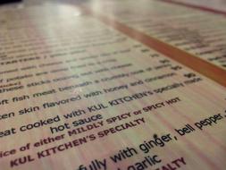 menu with dishes and drinks