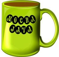 green mug with signature
