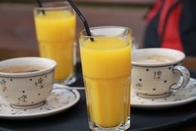 juice and coffee on the table