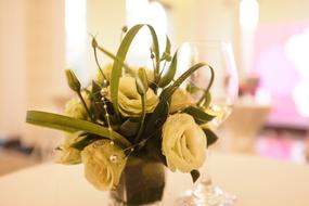 yellow Flowers Basket and Wine Glass