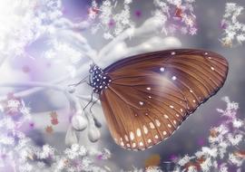 Butterfly among flowers, digital art