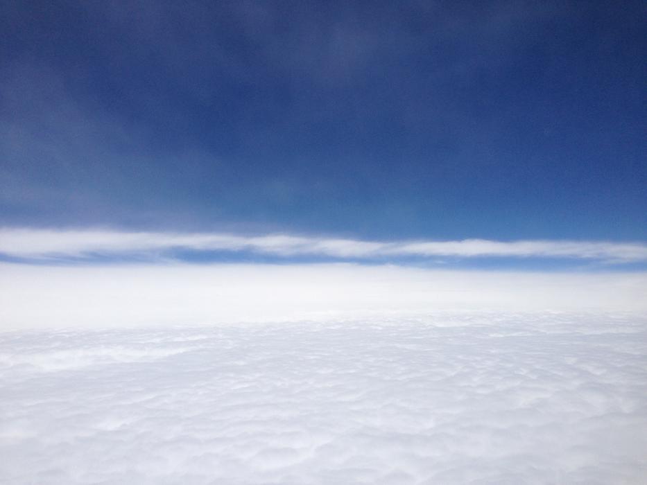 blue sky, layer of white clouds