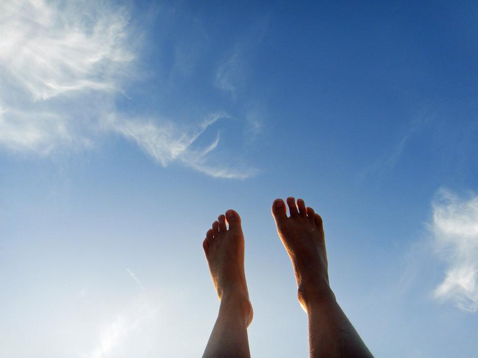 Feet Sky Clouds