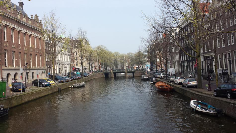 parked cars along a canal in Amsterdam