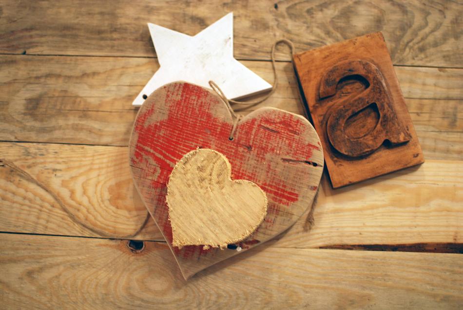 Wood Heart Star