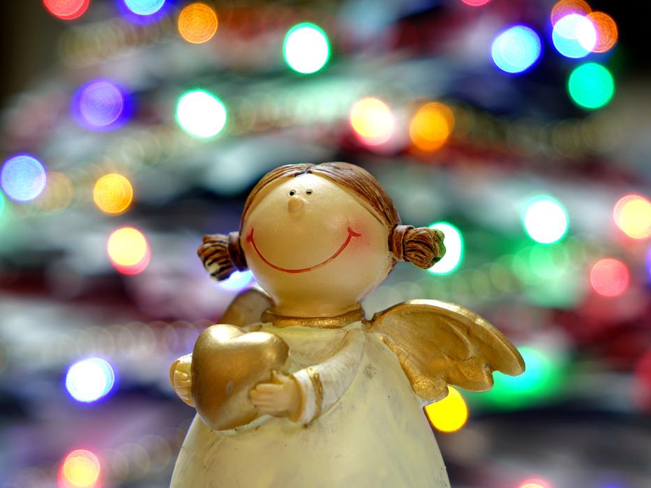 Angel with golden heart, funny Figurine, Christmas decoration