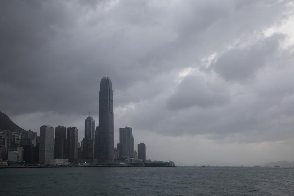 Typhoon in Hong Kong Skyline